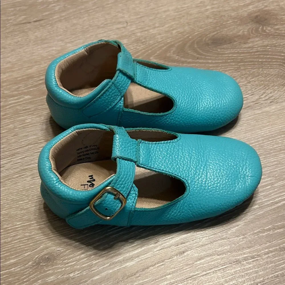Monkey Feet Teal T Strap Mary Jane Leather Sandals 4-5Y